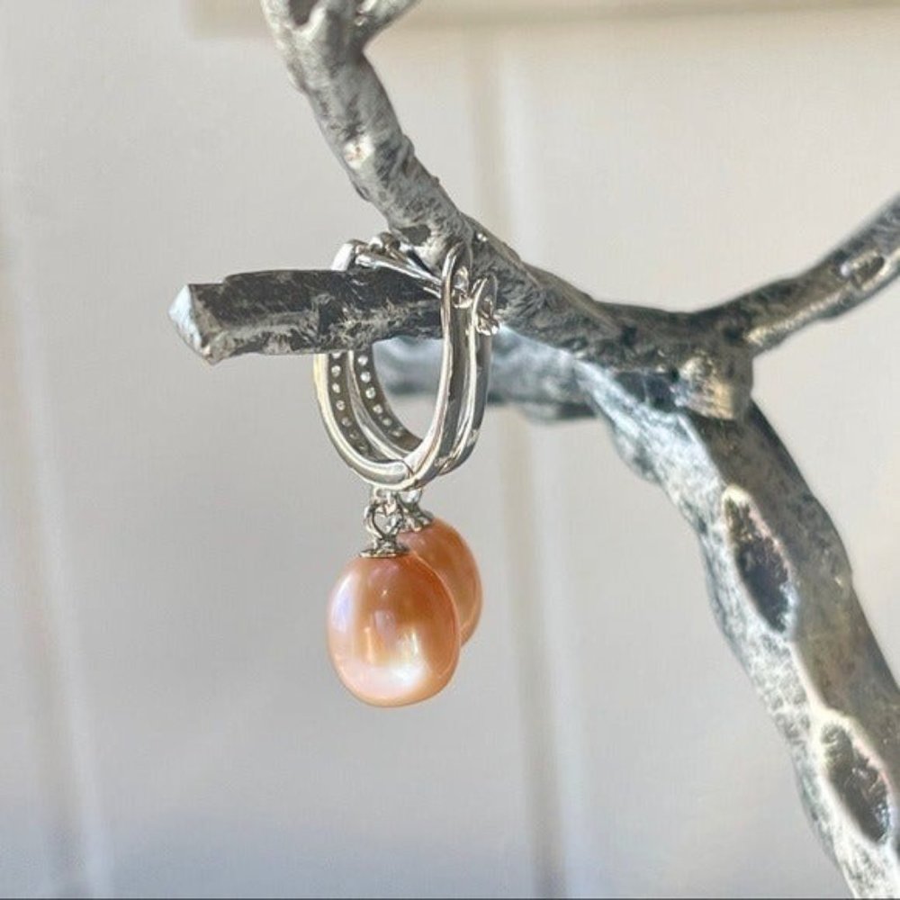 925 Sterling Silver Lavender Cultured Freshwater Drop Pearl Dangle Earrings - Picture 4 of 8